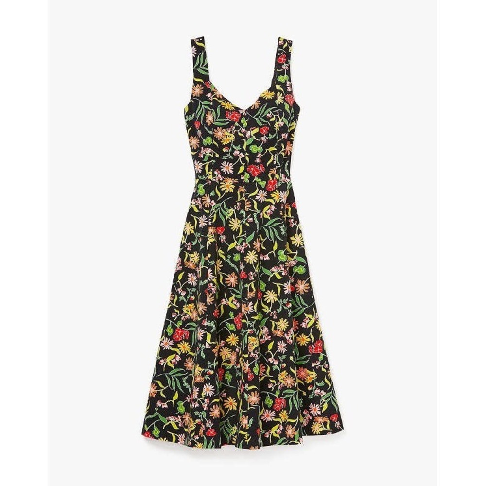 Kate Spade Rooftop Garden Floral Grace Dress Black Midi Fit Flare Sz 10 NEW - Picture 7 of 16